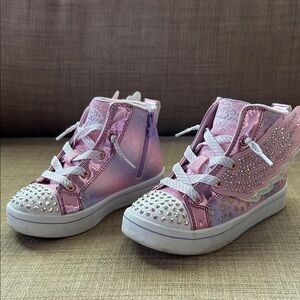 Girls Pink Winged High-Top Sneakers with Studded Toes